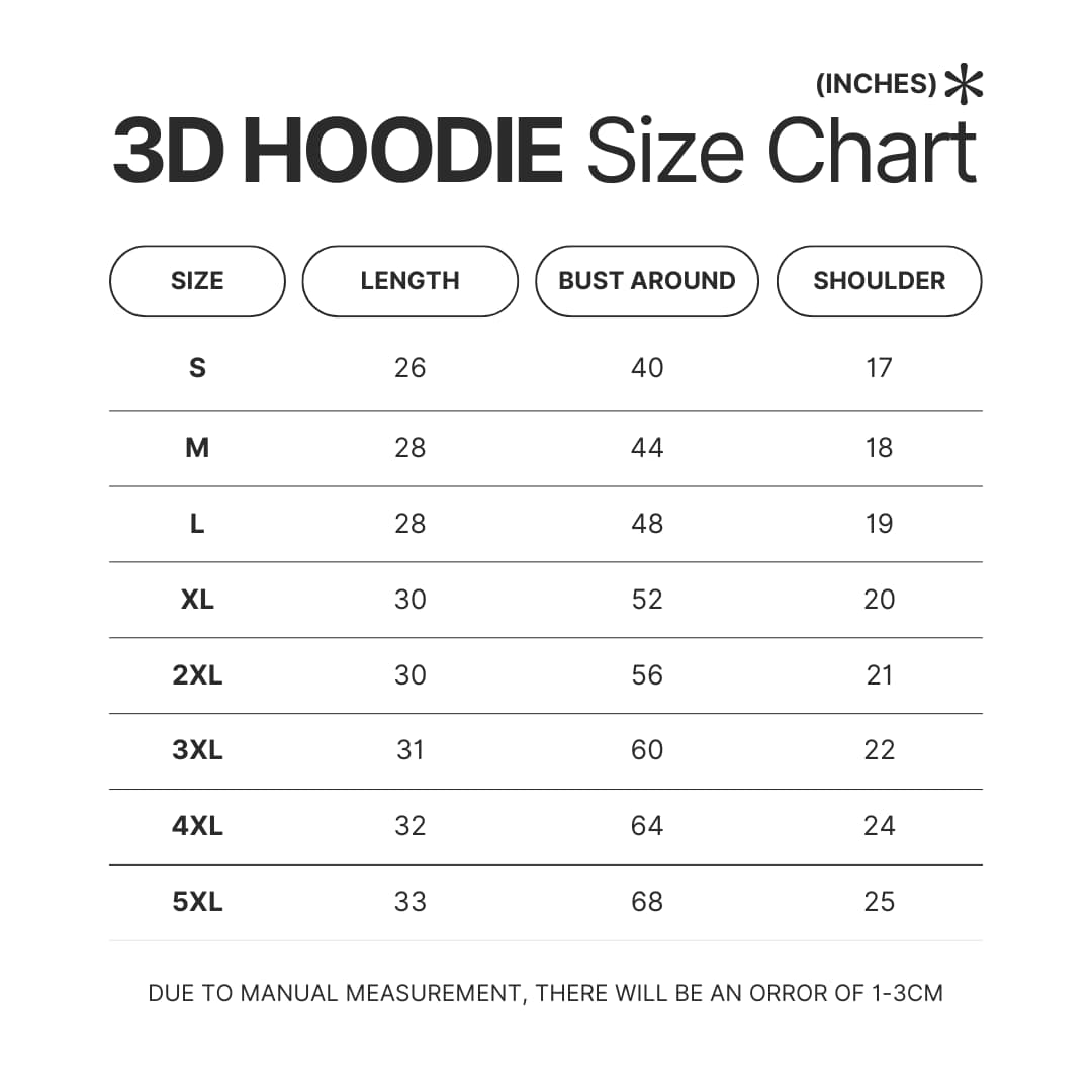 3D Hoodie Size Chart - Spy × Family Merch