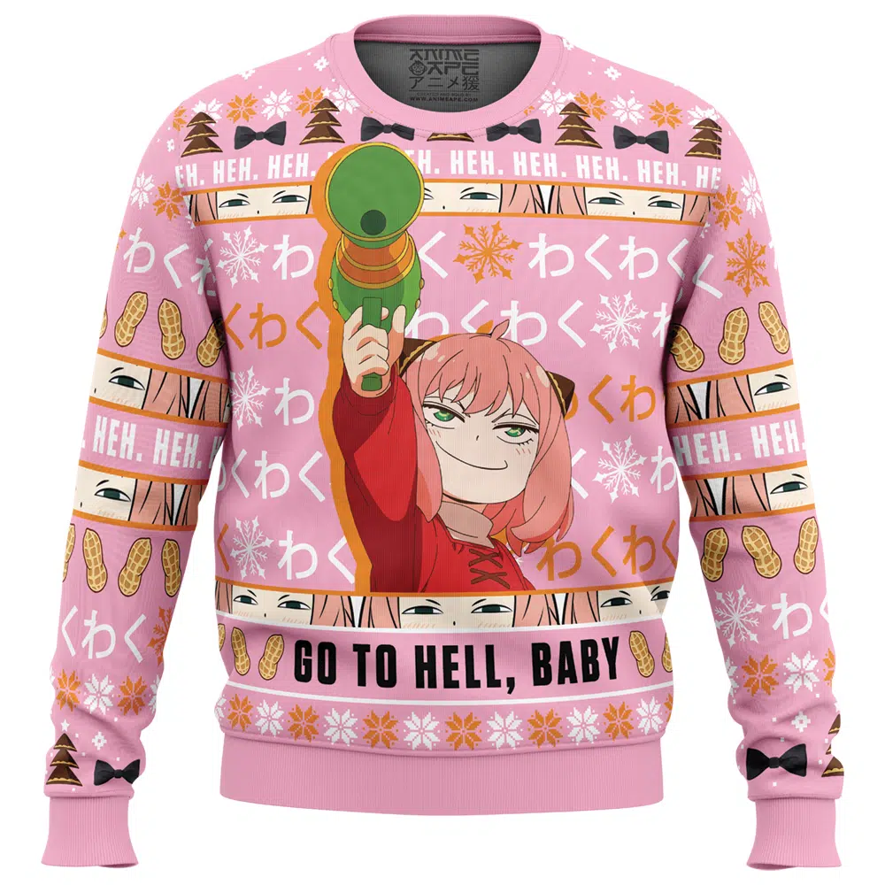 Anya Go To Hell Baby Spy X Family Ugly Christmas Sweater FRONT mockup - Spy × Family Merch