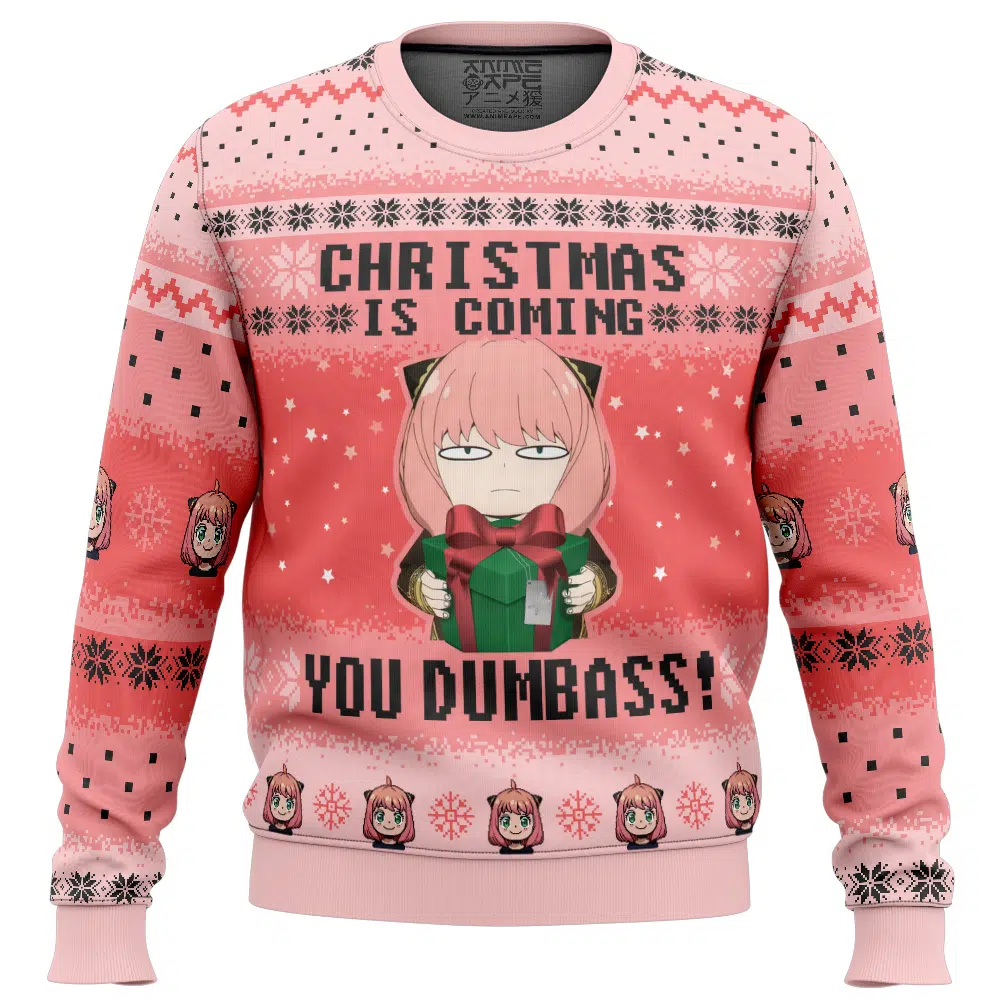 Christmas Is Coming You Dumbass Spy X Family Ugly Christmas Sweater FRONT mockup - Spy × Family Merch